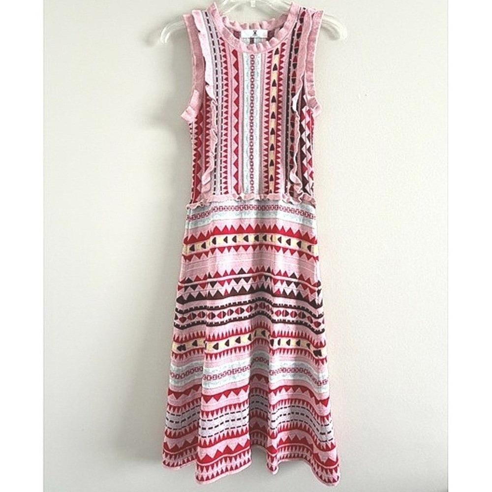 Elle Bechelani Pink Jacquard Knit
Ruffle Fit & Flare Boho Dress size S/M